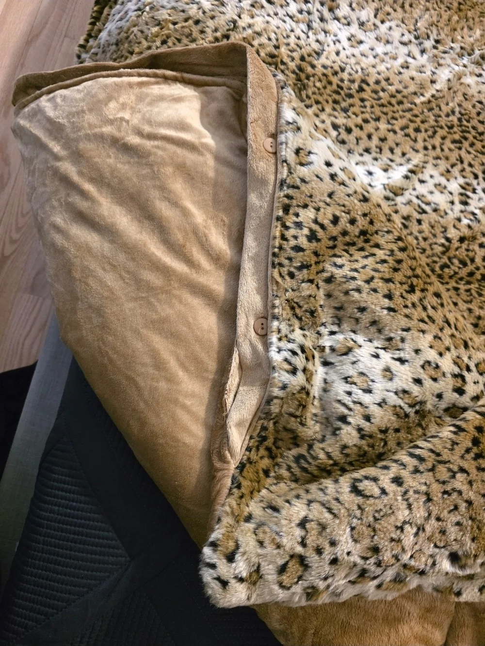Macy's Leopard Print Faux Fur Duvet Cover in Tan and Black